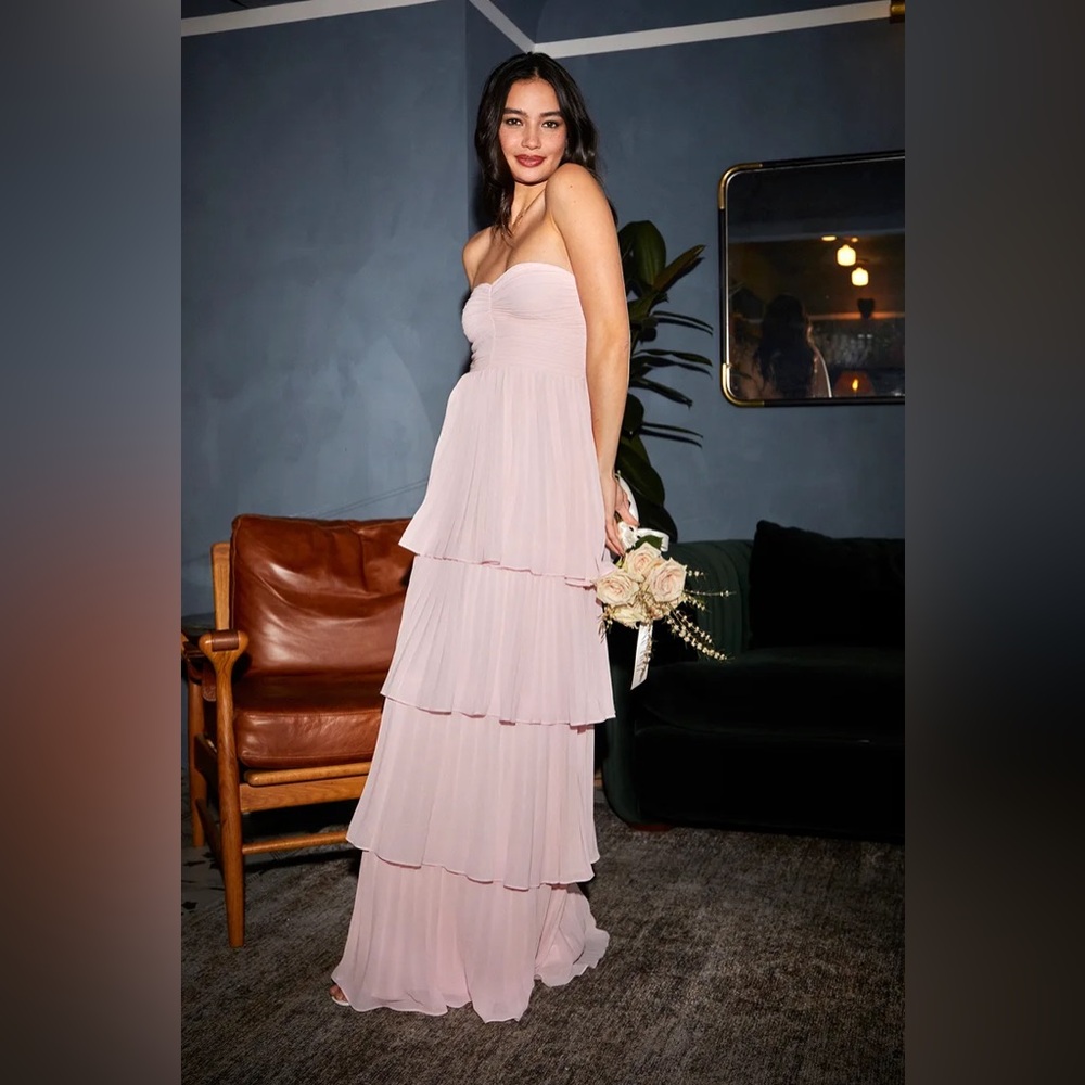 Seriously Sensational Light Pink Strapless Tiered Maxi Dress